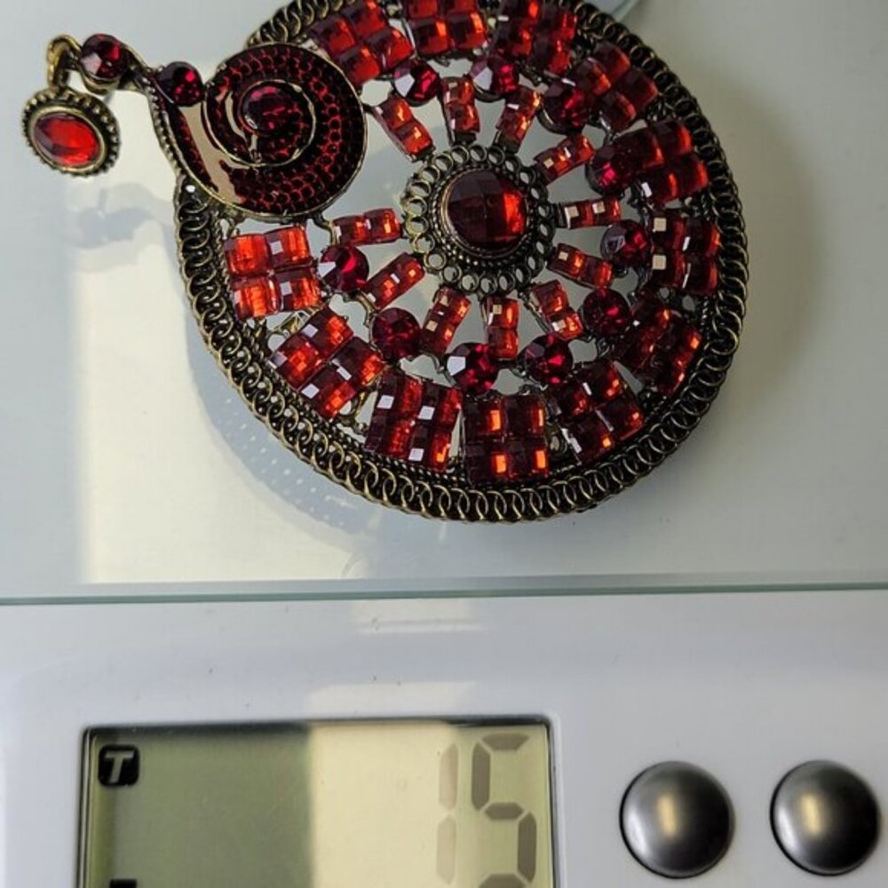 Red Rhinestone Circular Statement Earrings - image 6